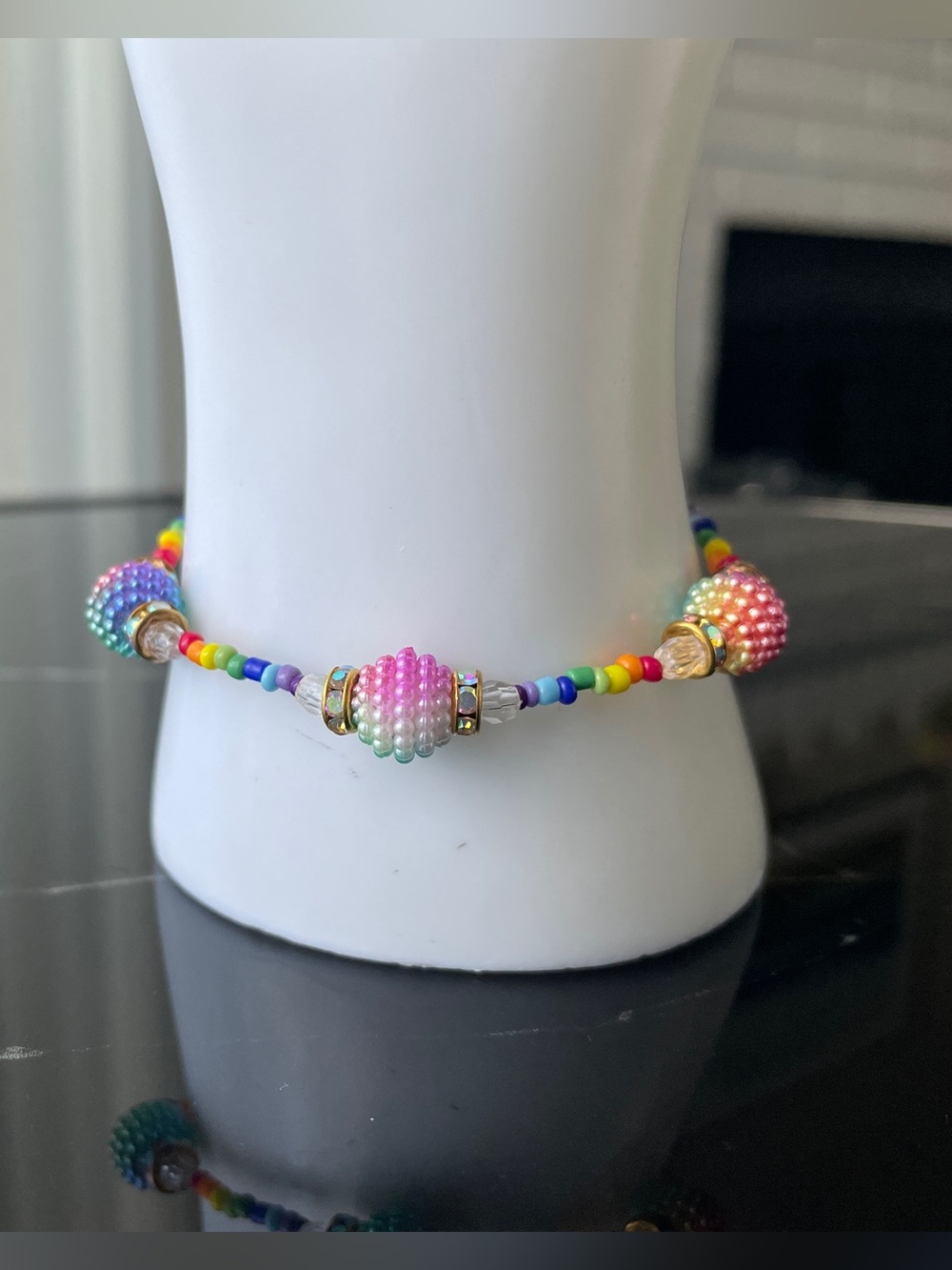 Colorful Rainbow Beaded Bracelet, Gold Accents